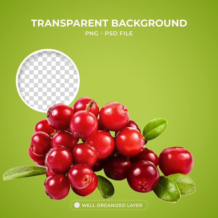 PSD psd bunch of cherries cranberry juice fruit transparent background with 3d brain element object