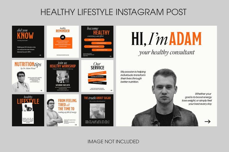 PSD psd the bundle of healthy lifestyle instagram pack design for social media