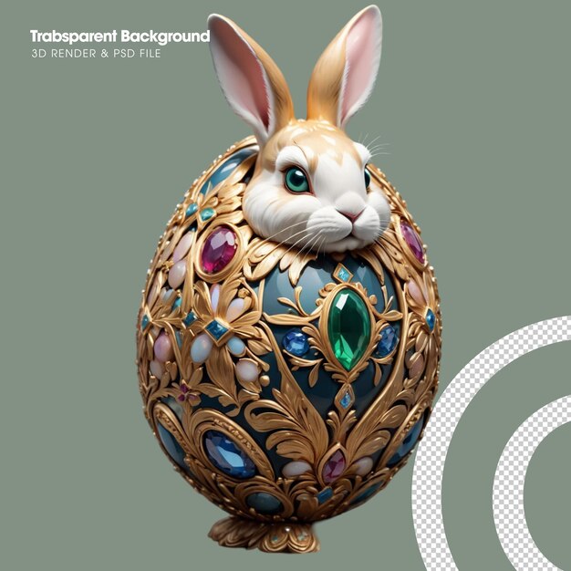 PSD psd a bunny in an egg with gemstones 3d rendered isolated