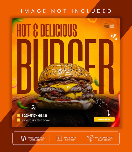 Modello di post banner per social media fast food hamburger psd