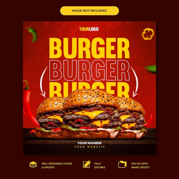 PSD burger post social media en Instagram banner food post design