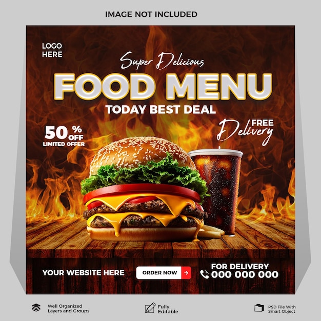 psd burger social banner design template