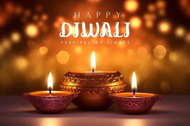 PSD psd of burning diya on happy diwali holiday background