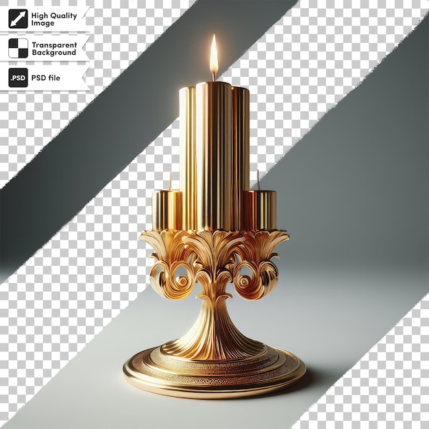 PSD psd burning golden candle in a candlestick on transparent background