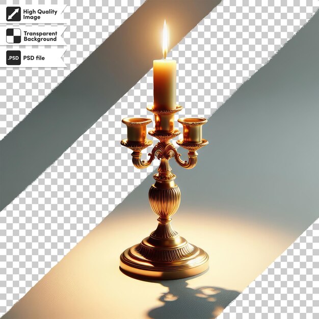 PSD psd burning golden candle in a candlestick on transparent background