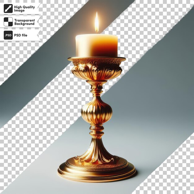 PSD psd burning golden candle in a candlestick on transparent background