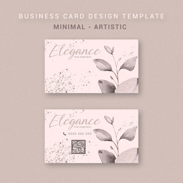 PSD psd business card template elegant chic artistic minimal seamstress artist watercolor leaves layered