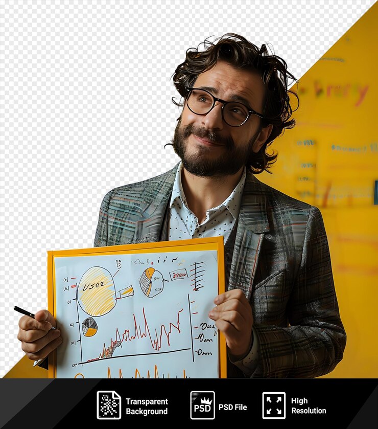 PSD psd business man drawing a graph on a board