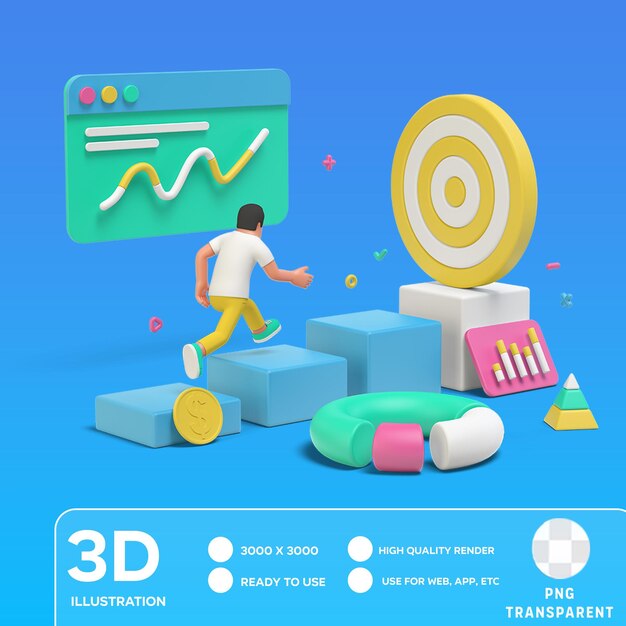 Psd 비즈니스맨 러닝 골 3d 일러스트레이션