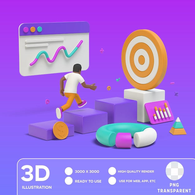 Psd business man running goal 3d illustration