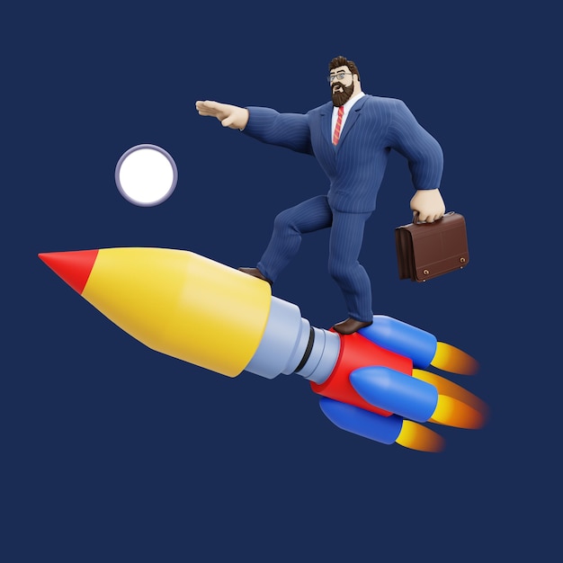 psd businessman on rocket
