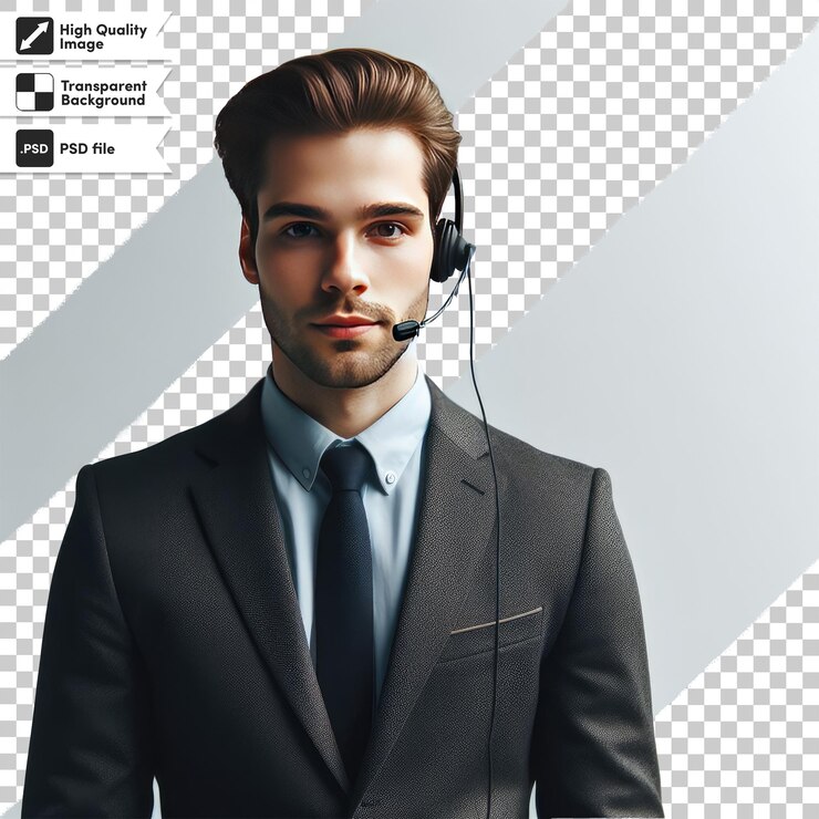 PSD psd businessman with headset on transparent background