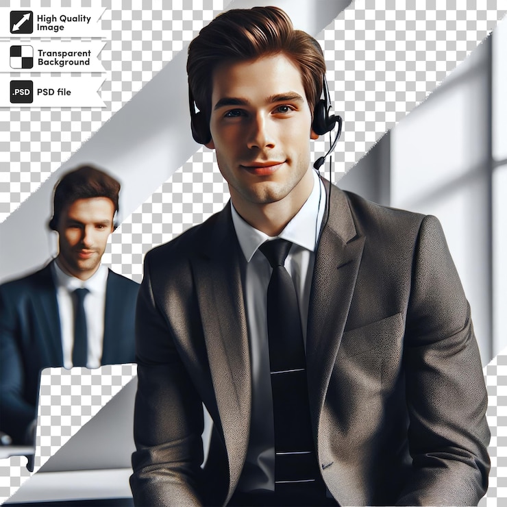 PSD psd businessman with headset on transparent background