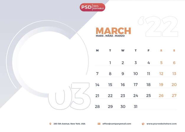 PSD design del calendario psd marzo 2023