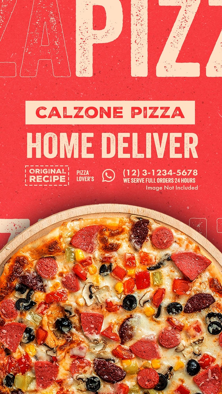 PSD psd calzone pizza dostarczana do domu z czerwonym tłem szablon postów na instagramie
