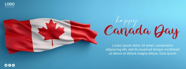 PSD Canada day banner Happy Canada day Canada vlag op een blauwe achtergrond fete du Canada