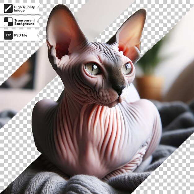 PSD Canadese Sphynx kat op transparante achtergrond met bewerkbare maskerlaag