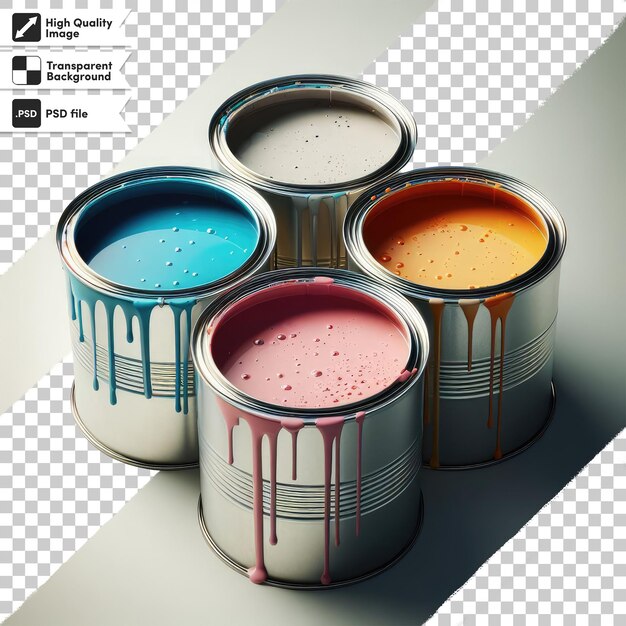 PSD psd cans of paint and brush on transparent background