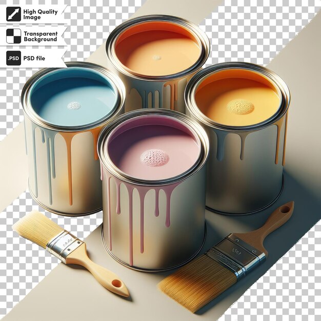 PSD psd cans of paint and brush on transparent background