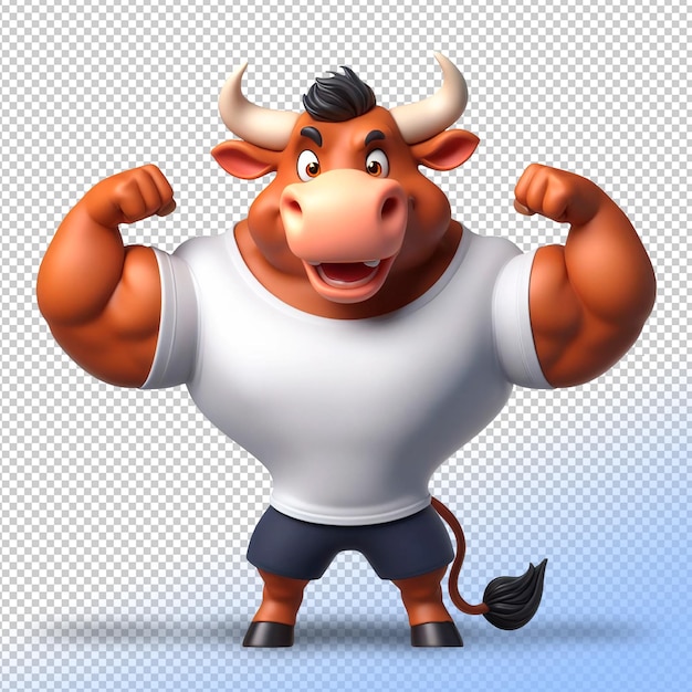 PSD psd cartoon bull fitness body builder na przezroczystym tle