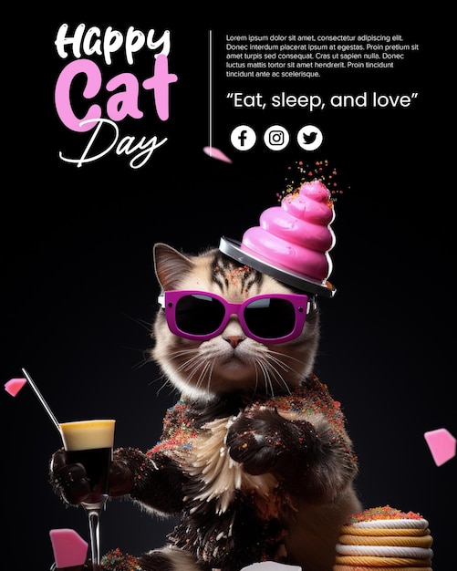 Psd design del poster del giorno del gatto