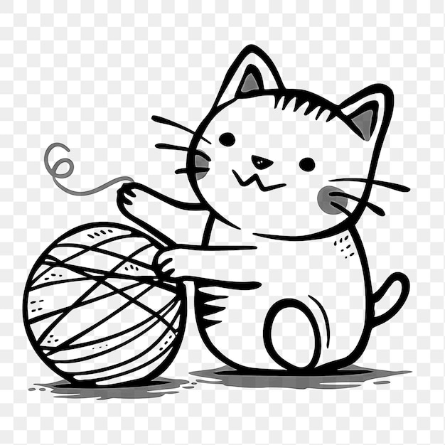 PSD psd of cat playing with a ball of yarn black outline color and pink animal outline art design