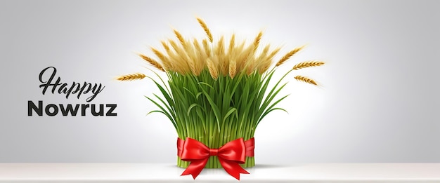 PSD psd celebrate happy nowruz fresh and festive wheatgrass a plate tied with a red ribbon