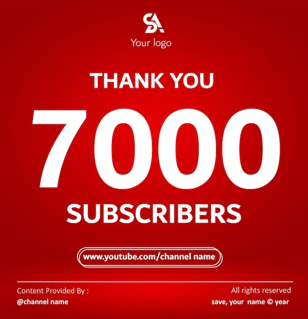 PSD psd celebration 7000 or 10k subscribers thank you youtoube channel or social media