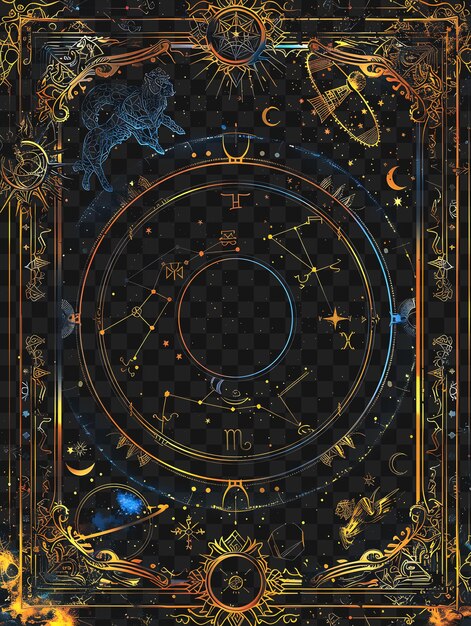 PSD psd of celestial zodiac arcane frame with zodiac signs and celestia outline neon collage style art