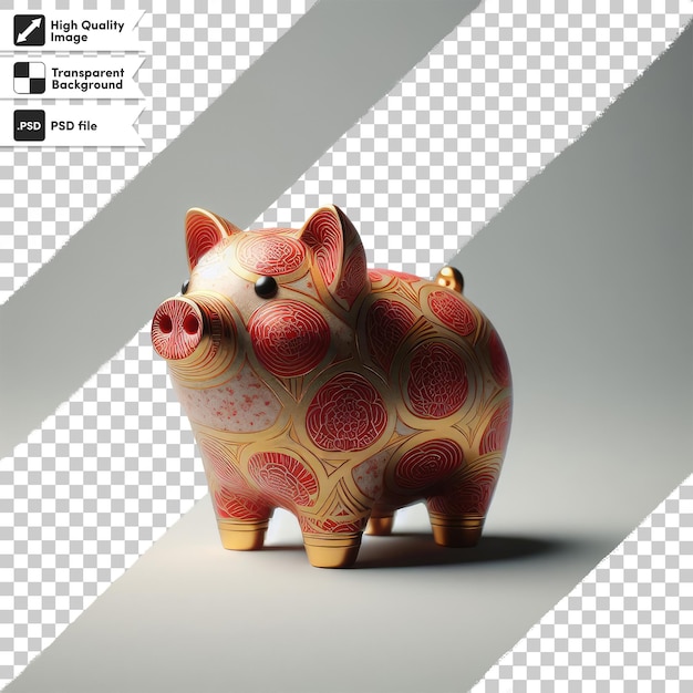 PSD ceramic piggy statue on transparent background