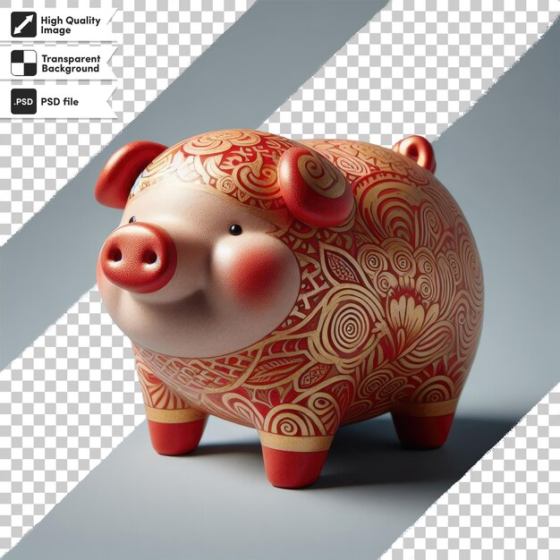 Psd ceramic piggy statue on transparent background