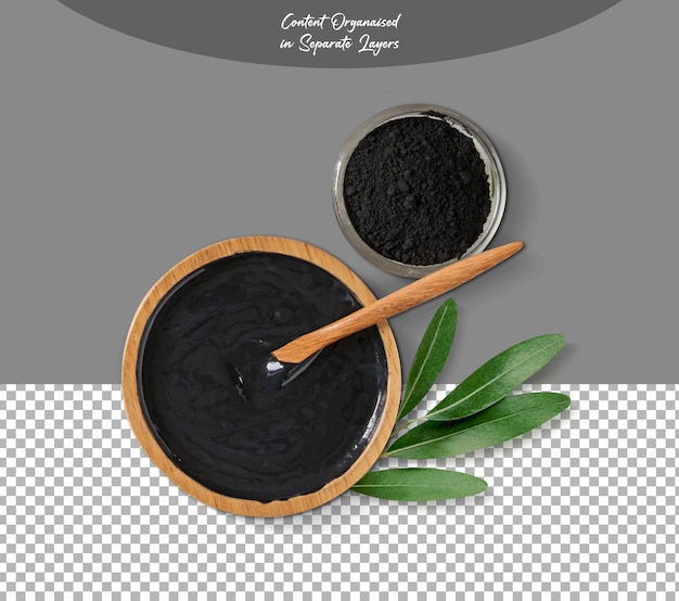 PSD Charcoal Liquid amp Powder in a bowl isolated on Transparent background