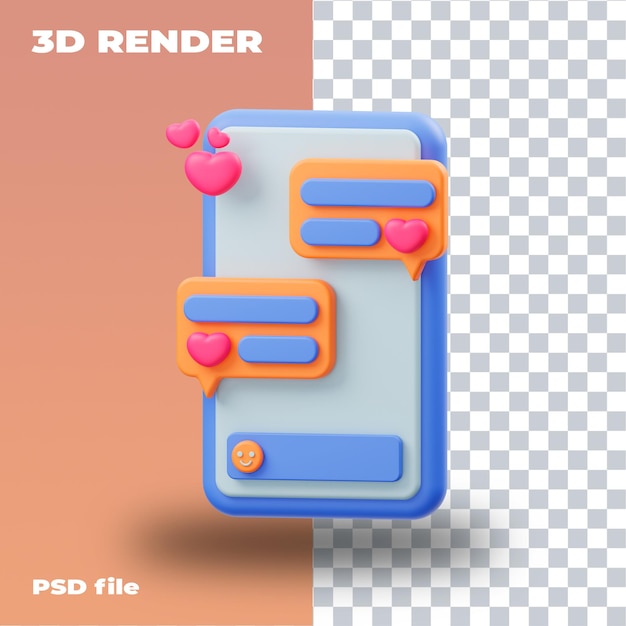 PSD 채팅 3d 아이콘 고해상도 투명 3d 렌더링 발렌타인 데이