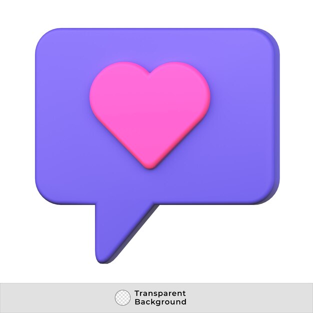 PSD chat message notification with heart love icon 3d illustration