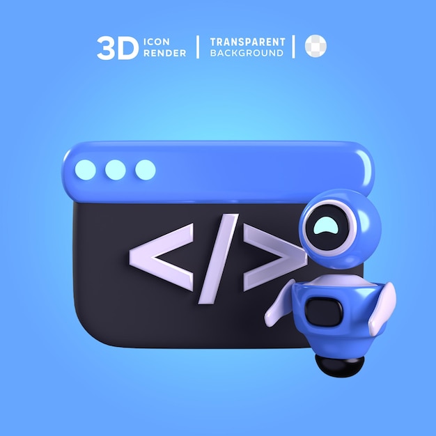 PSD illustrazione 3d del codice del robot di chat psd