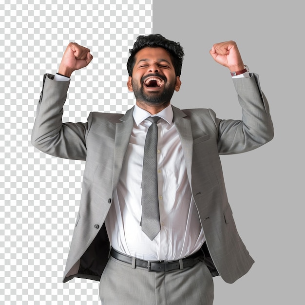 PSD psd cheerful corporate happy businessman in a suit on isolated transparent background