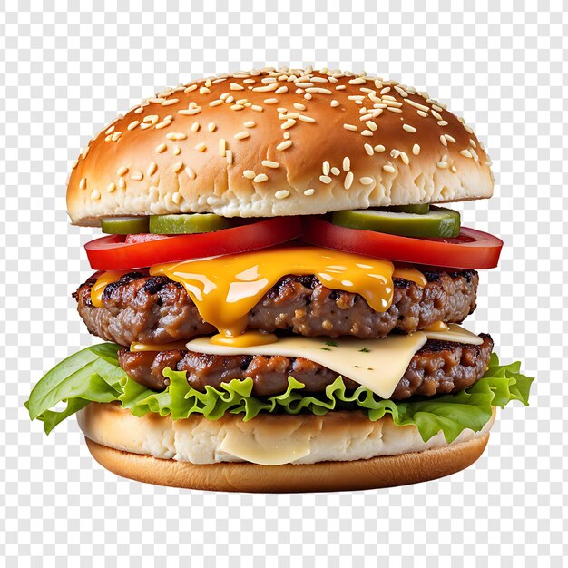 PSD psd cheese beef burger detailed and isolated on transparent background