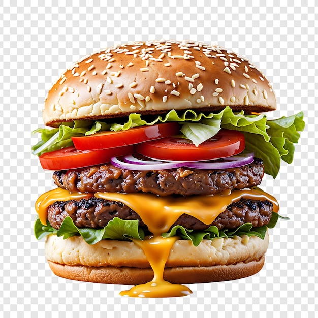Psd cheese beef burger dettagliato e isolato su uno sfondo trasparente