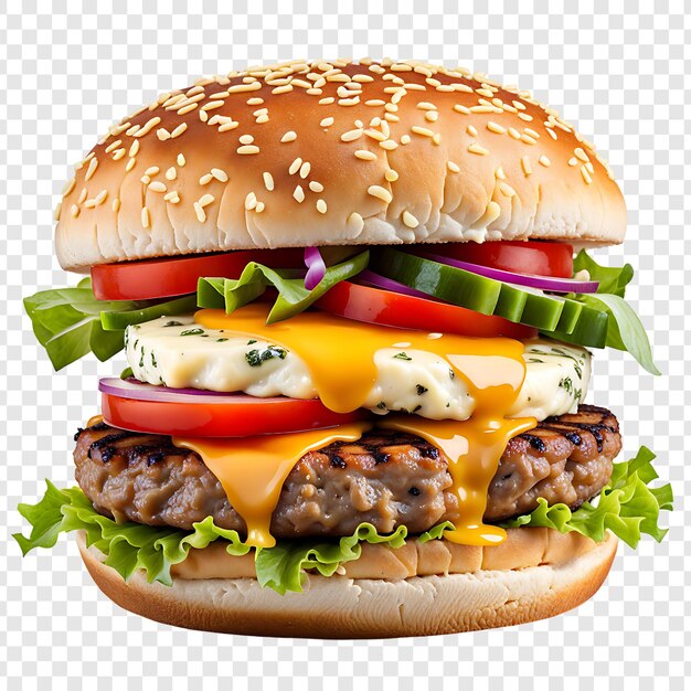 PSD psd cheese beef burger detailed and isolated on transparent background