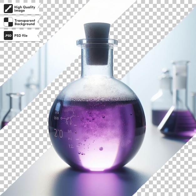 PSD chemical laboratory glassware with liquid on transparent background with editable mask layer