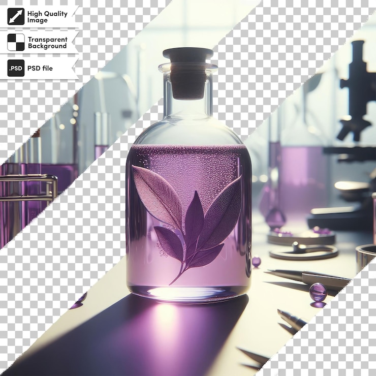 PSD psd chemical laboratory glassware with liquid on transparent background with editable mask layer