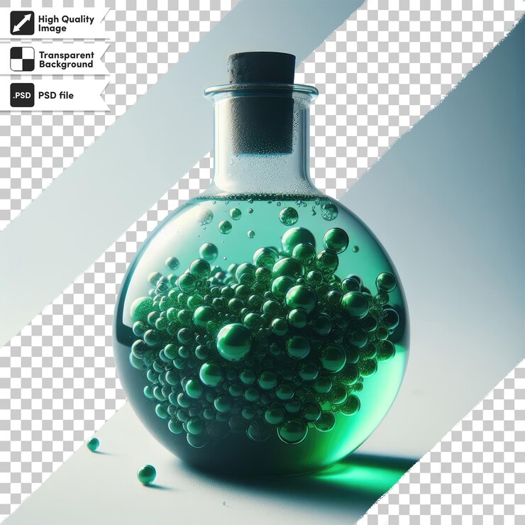 PSD psd chemical laboratory glassware with liquid on transparent background with editable mask layer