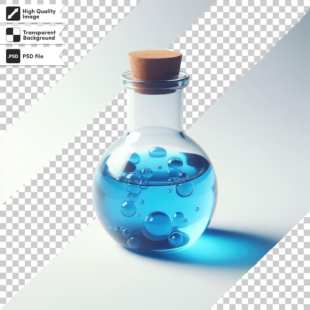 Psd chemical laboratory glassware with liquid on transparent background with editable mask layer