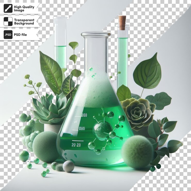 PSD psd chemical laboratory glassware with liquid on transparent background with editable mask layer