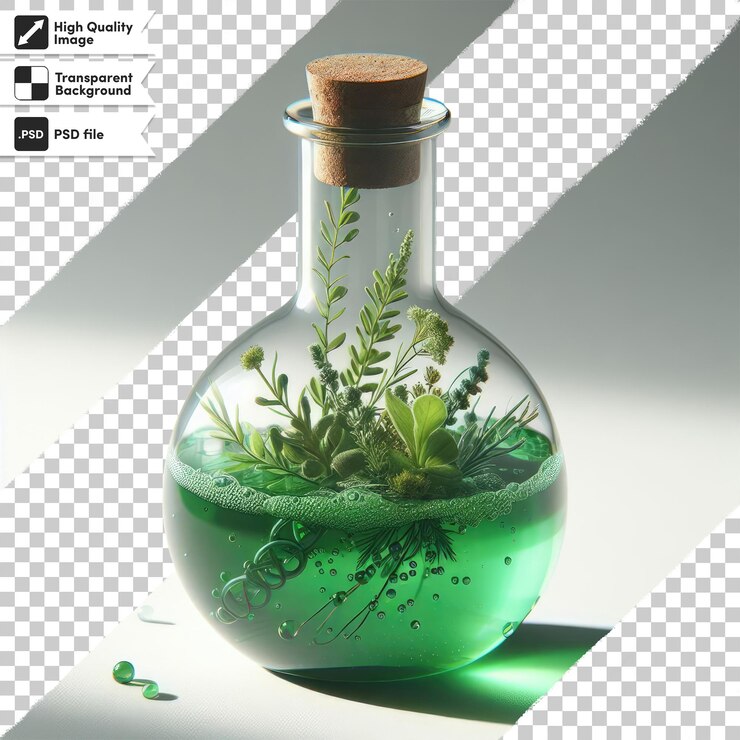 PSD psd chemical laboratory glassware with liquid on transparent background with editable mask layer