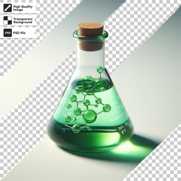 PSD psd chemical laboratory glassware with liquid on transparent background with editable mask layer