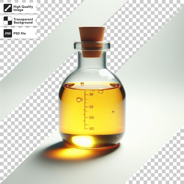Psd chemical laboratory glassware with liquid on transparent background with editable mask layer
