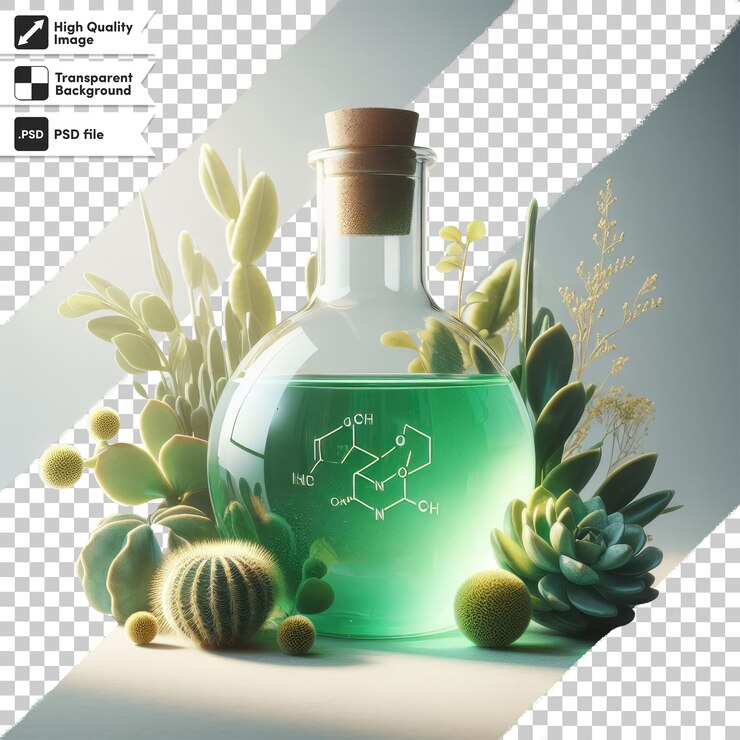 PSD psd chemical laboratory glassware with liquid on transparent background with editable mask layer