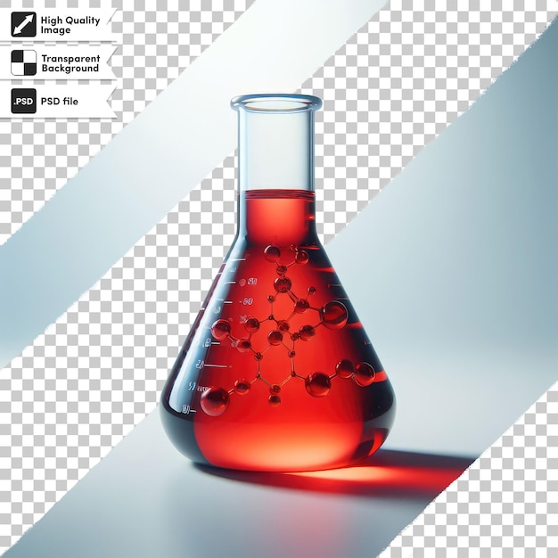 PSD psd chemical laboratory glassware with red liquid on transparent background with editable mask layer