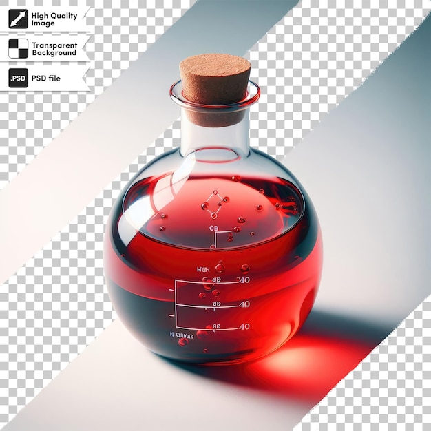 Psd chemical laboratory glassware with red liquid on transparent background with editable mask layer